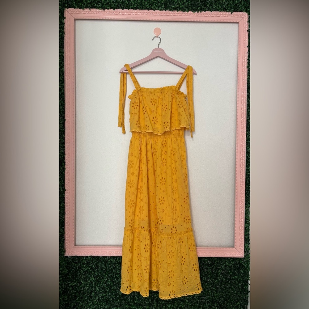 Une Ãme Midi Embroidered Yellow Dress - size M